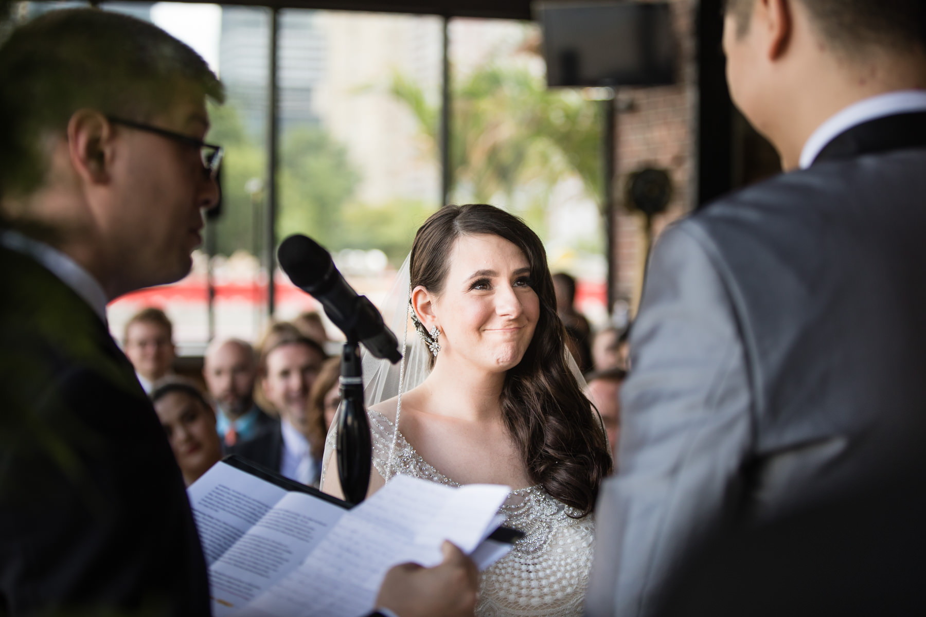 Emotional bride at Battello Jersey City Wedding Ceremony