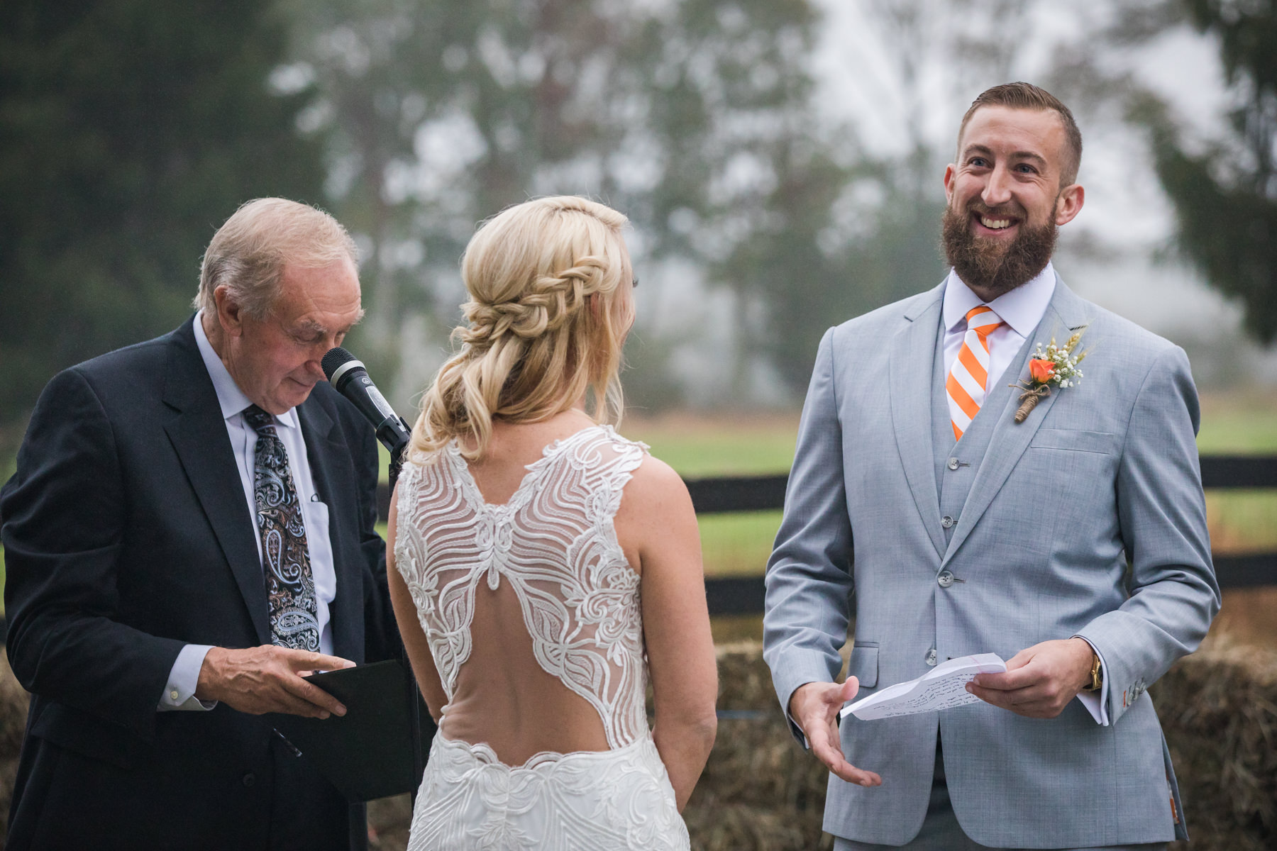 Groom reacts during his vows at Stone Rows Farm Wedding, Stockton, NJ