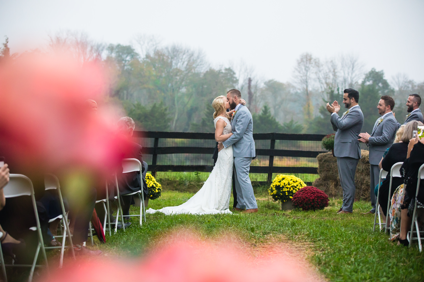 First kiss at Hunterdon County farm wedding