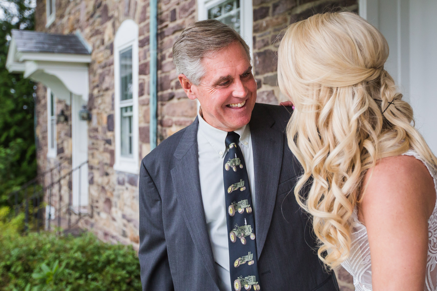 First look with Father of the Bride at Stone Rows Farm Wedding, Stockton, NJ