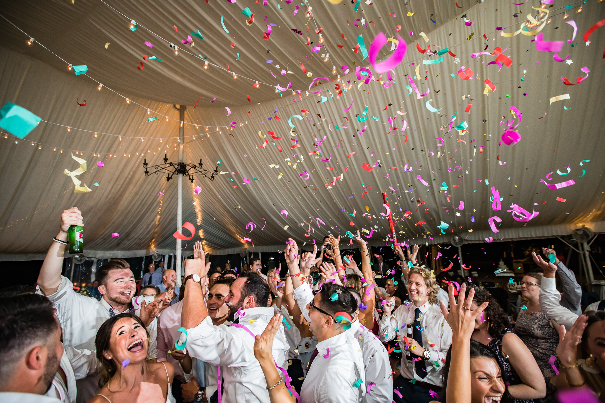 confetti bomb at wedding at Crossed Keys Estate
