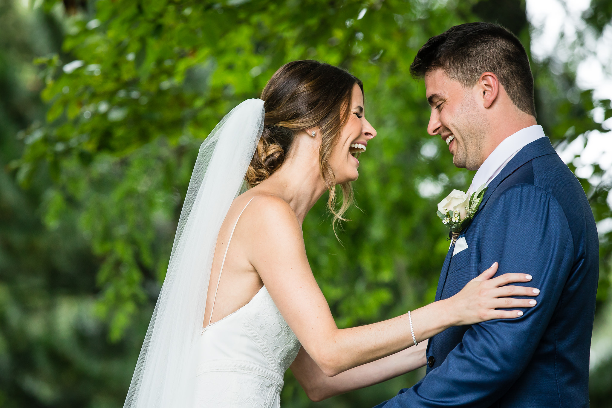 Bride and groom first look at Crossed Keys Estate