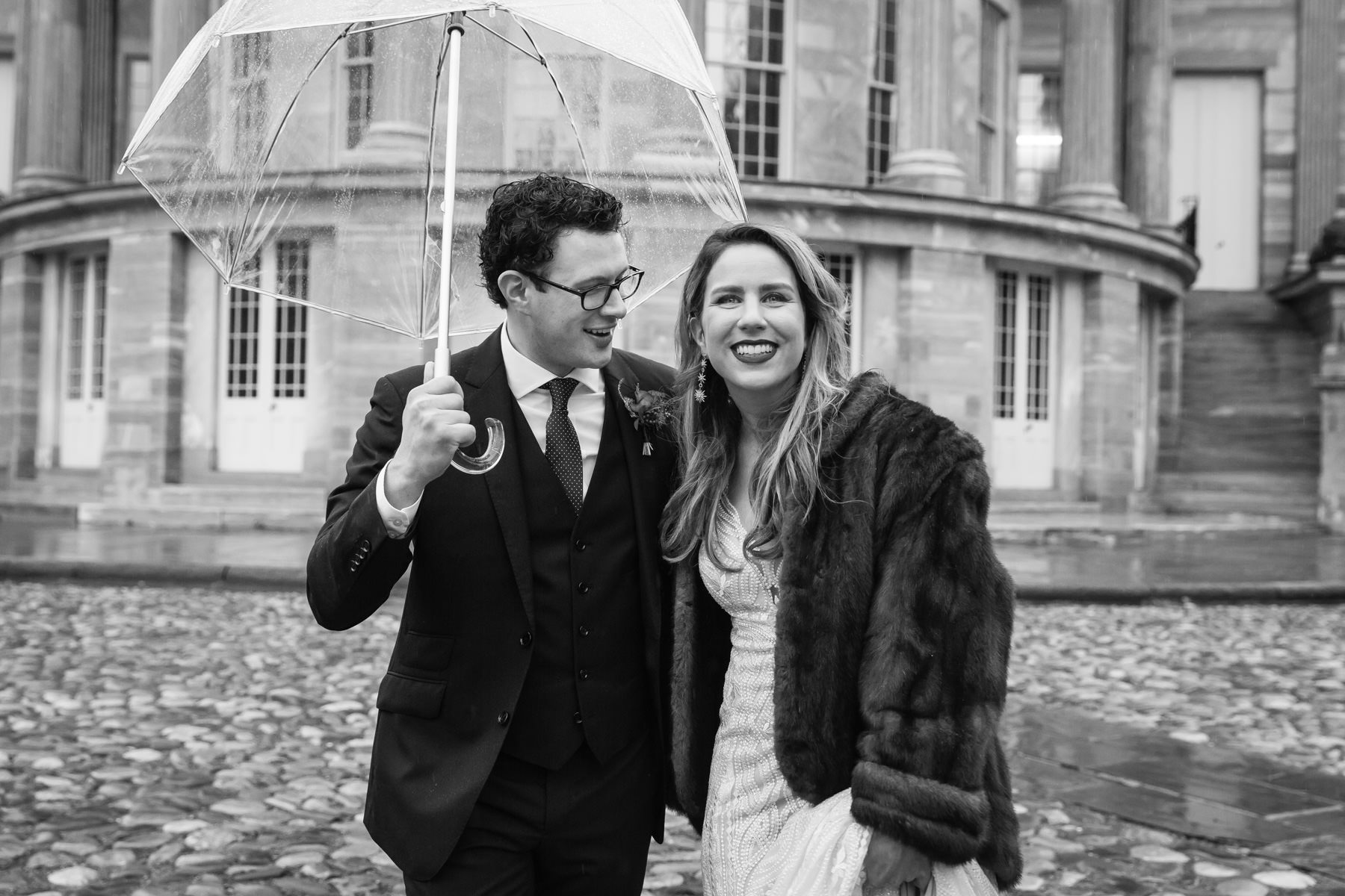 Rainy wedding portrait in historic Old City Philadelphia