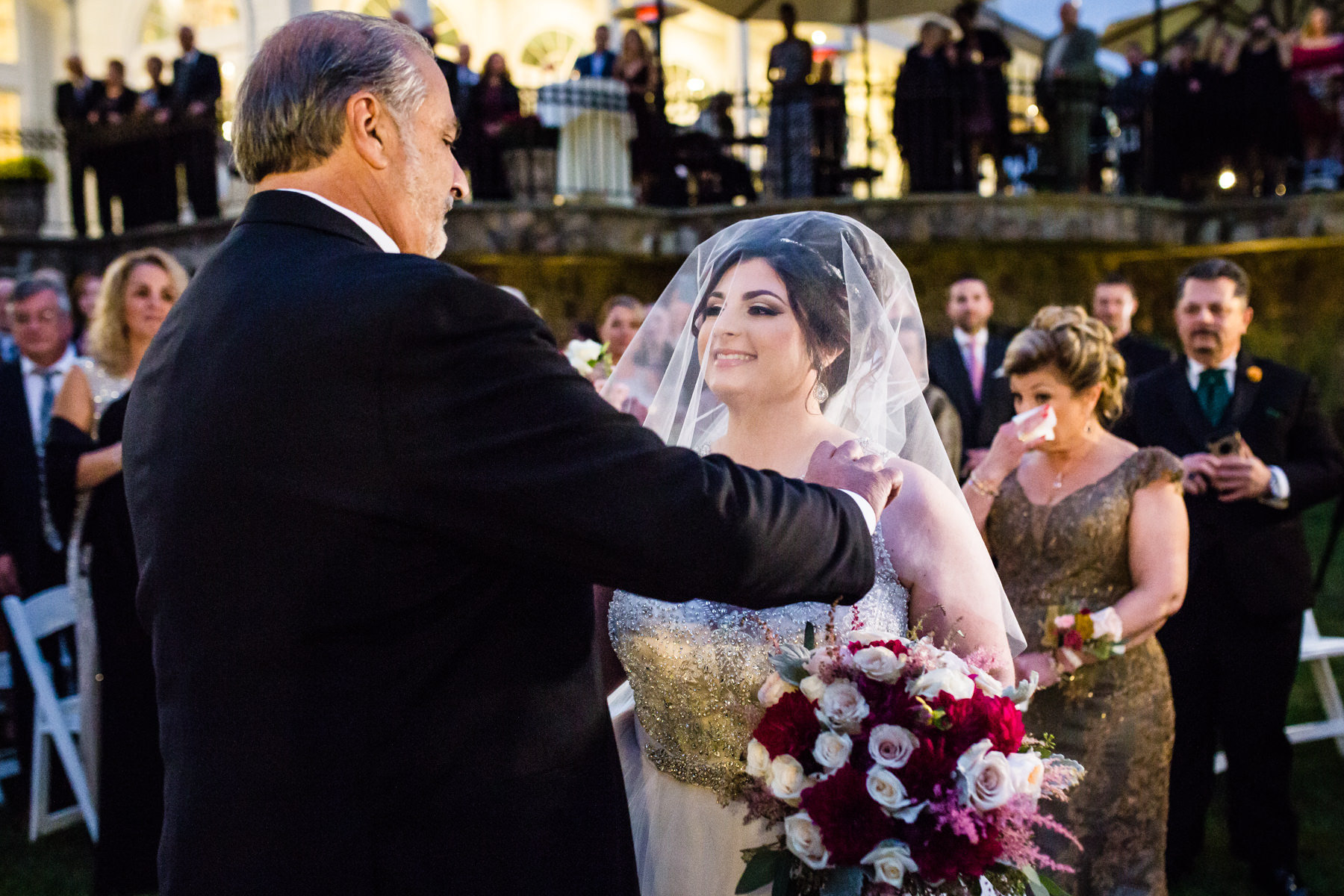 outdoor nighttime ceremony at Park Savoy Florham Park NJ