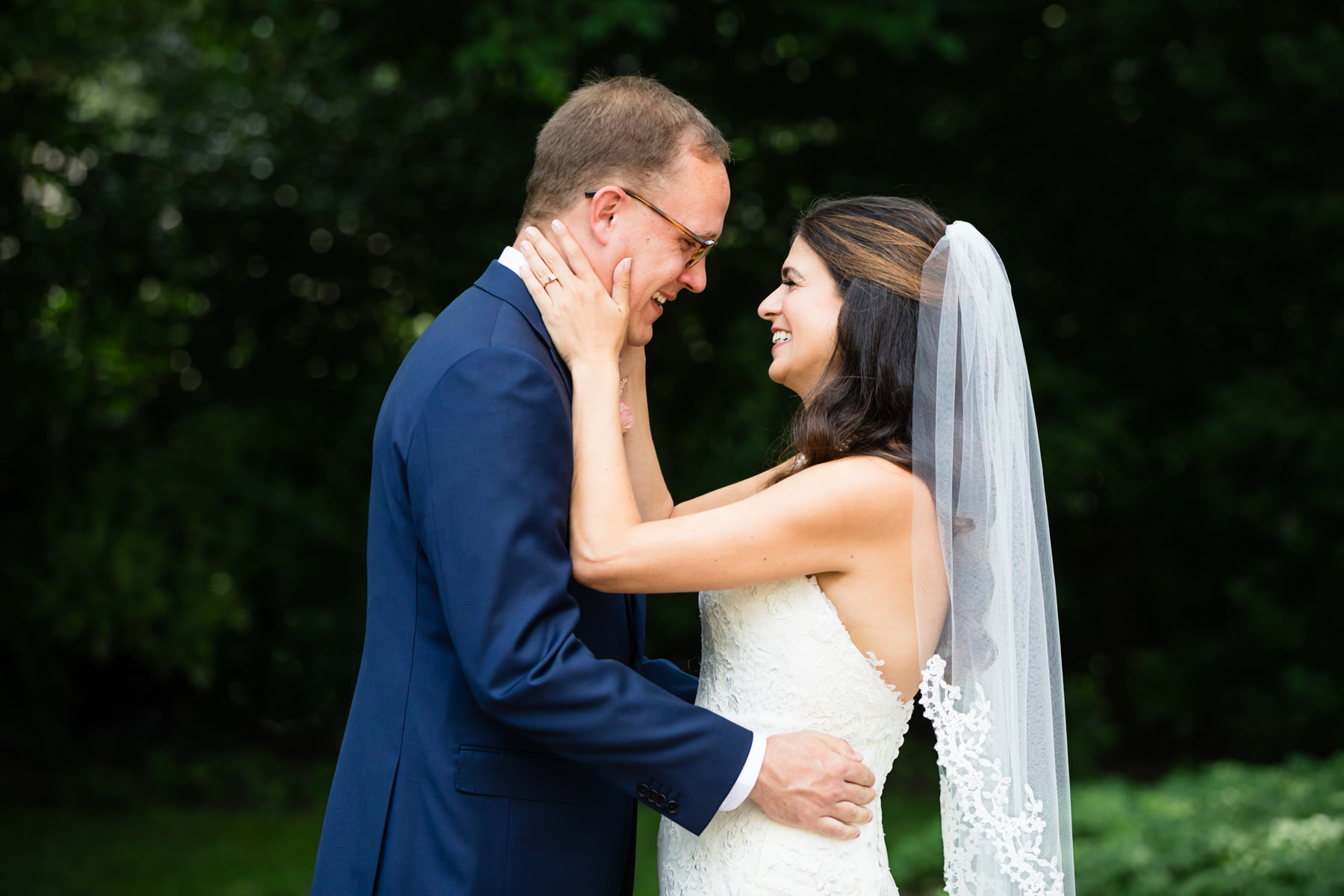 bride and groom first look at the Old Mill Rose Valley