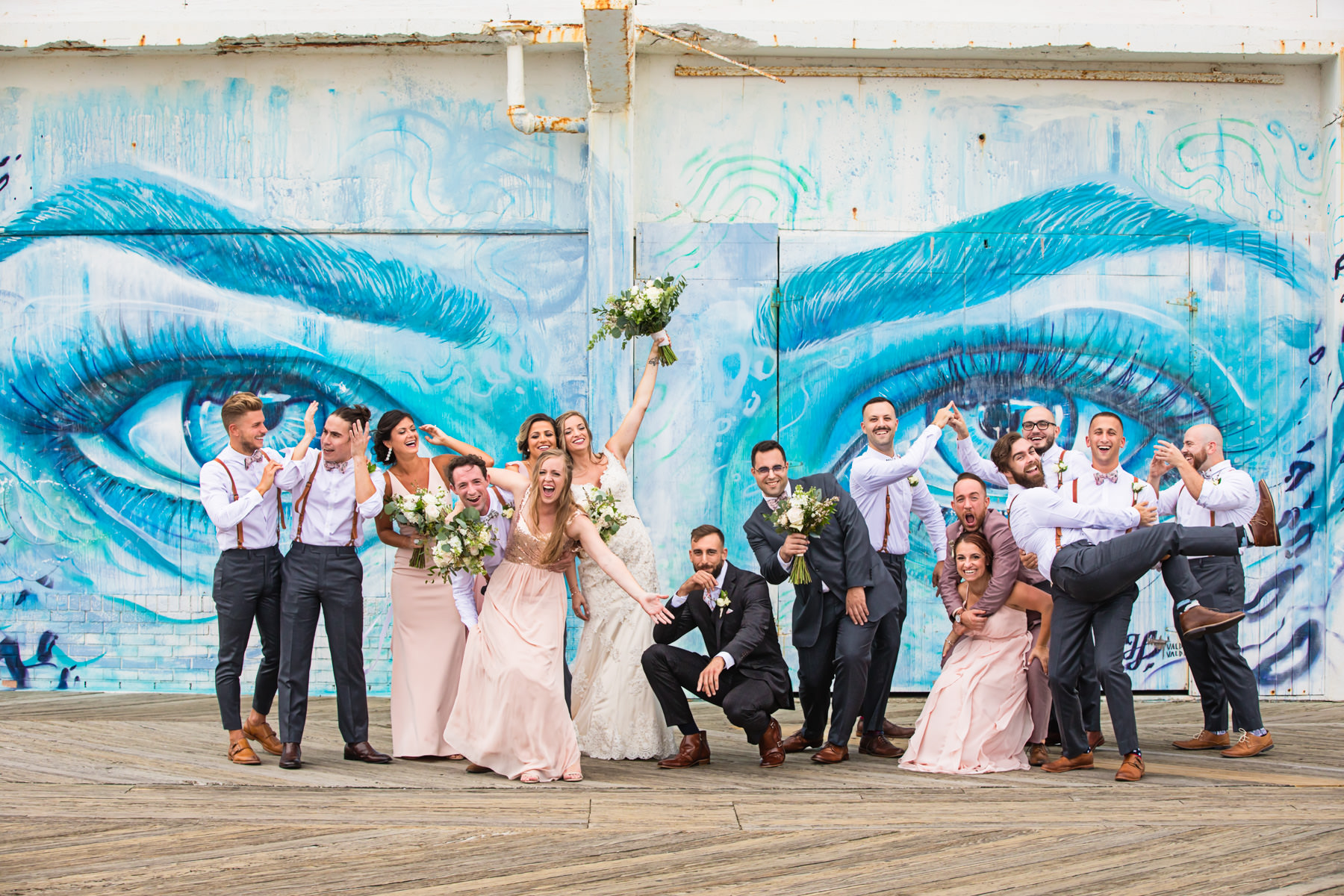 Bridal Party Photo at Asbury Park Boardwalk