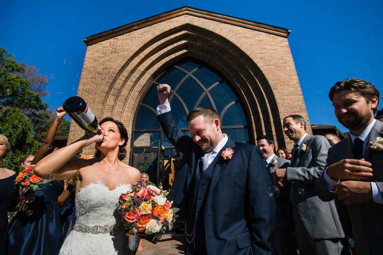Bride chugs champagne as groom approves